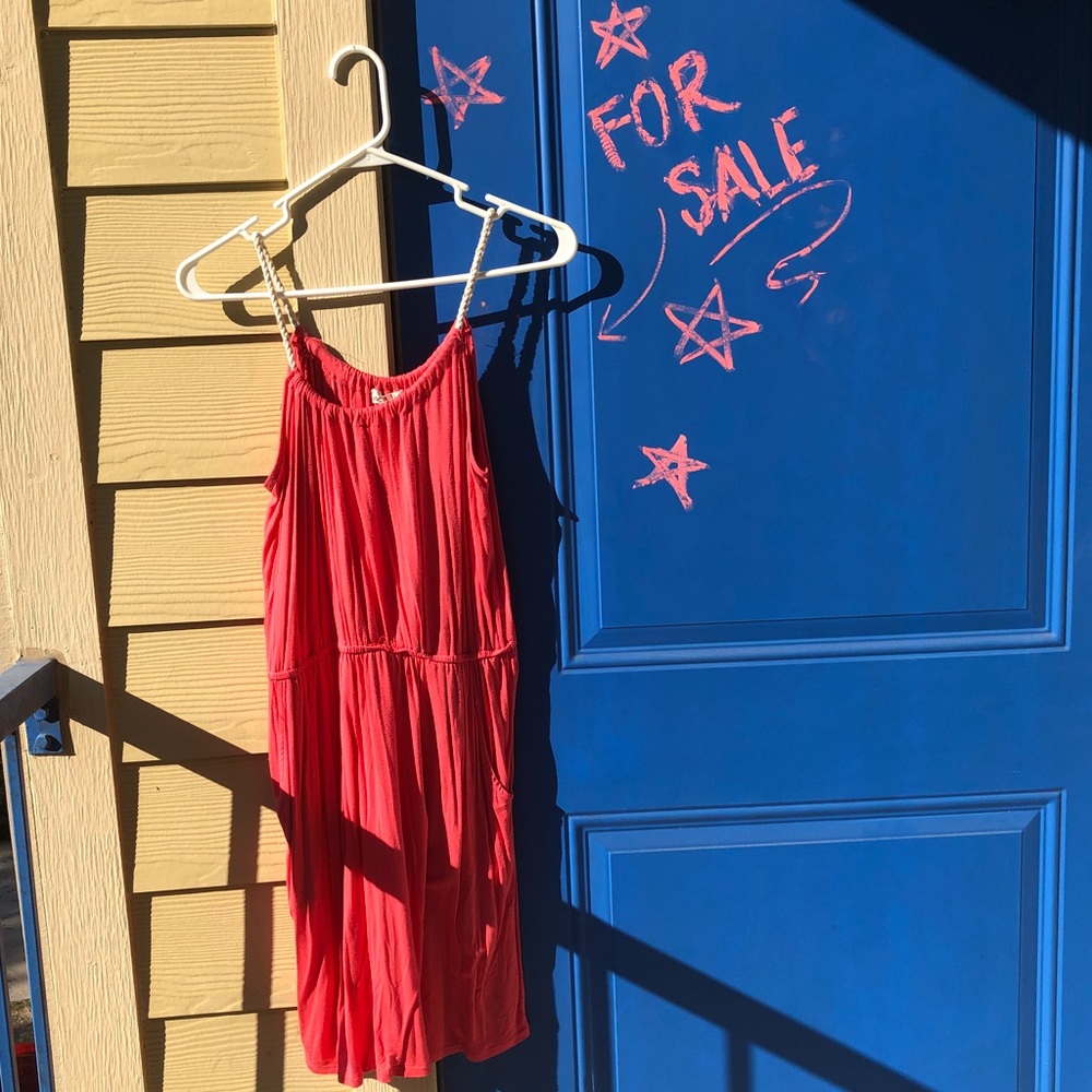 Peach cute cotton summer dress w/rope straps